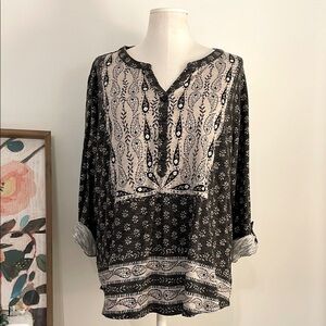 Style & Co Black and White 3/4 Sleeve Peasant Blouse | Size 1X